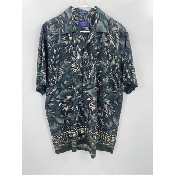 Pendleton Men's  Large  Hawaiian Shirt Cotton Rayon Blend Burton Up Short Sleeve - Picture 1 of 9